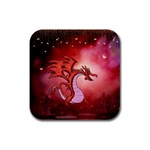 Funny Cartoon Dragon With Butterflies Rubber Square Coaster (4 pack)  Front