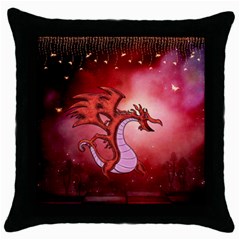 Funny Cartoon Dragon With Butterflies Throw Pillow Case (black) by FantasyWorld7