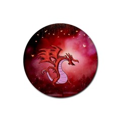 Funny Cartoon Dragon With Butterflies Rubber Coaster (round)  by FantasyWorld7