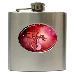 Funny Cartoon Dragon With Butterflies Hip Flask (6 Oz) by FantasyWorld7