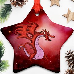 Funny Cartoon Dragon With Butterflies Star Ornament (two Sides) by FantasyWorld7