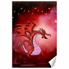 Funny Cartoon Dragon With Butterflies Canvas 24  X 36  by FantasyWorld7