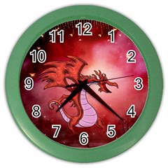 Funny Cartoon Dragon With Butterflies Color Wall Clock by FantasyWorld7