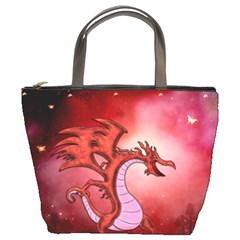 Funny Cartoon Dragon With Butterflies Bucket Bag by FantasyWorld7