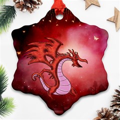 Funny Cartoon Dragon With Butterflies Snowflake Ornament (two Sides) by FantasyWorld7