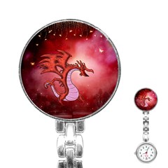 Funny Cartoon Dragon With Butterflies Stainless Steel Nurses Watch by FantasyWorld7