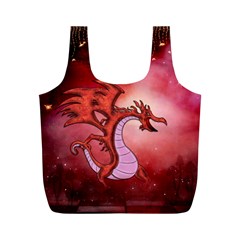 Funny Cartoon Dragon With Butterflies Full Print Recycle Bag (m) by FantasyWorld7