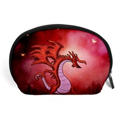 Funny Cartoon Dragon With Butterflies Accessory Pouch (large) by FantasyWorld7