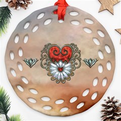 Wonderful Elegant Heart Round Filigree Ornament (two Sides) by FantasyWorld7