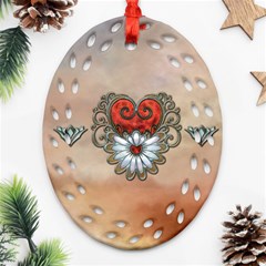 Wonderful Elegant Heart Oval Filigree Ornament (two Sides) by FantasyWorld7