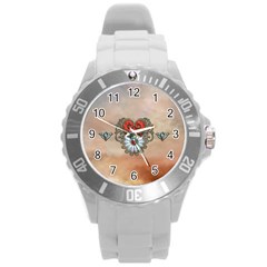 Wonderful Elegant Heart Round Plastic Sport Watch (l) by FantasyWorld7