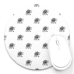 Stylized Black And White Floral Print Round Mousepads by dflcprintsclothing