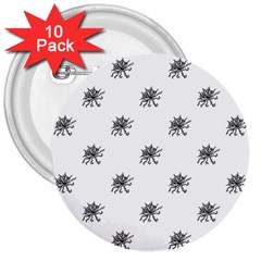 Stylized Black And White Floral Print 3  Buttons (10 Pack) 