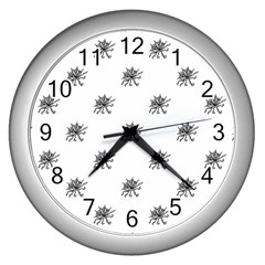 Stylized Black And White Floral Print Wall Clock (silver) by dflcprintsclothing