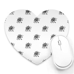 Stylized Black And White Floral Print Heart Mousepads