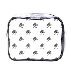 Stylized Black And White Floral Print Mini Toiletries Bag (one Side)