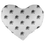 Stylized Black And White Floral Print Large 19  Premium Flano Heart Shape Cushions Front