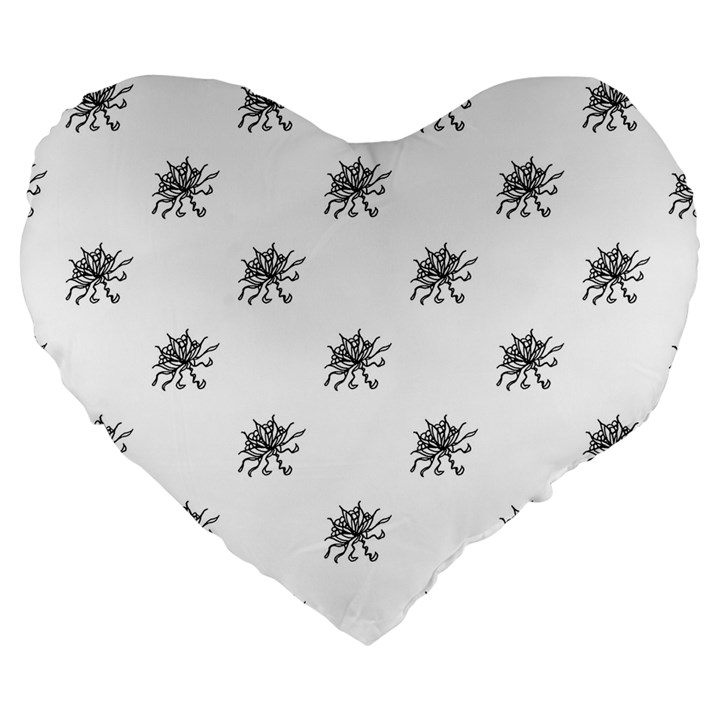 Stylized Black And White Floral Print Large 19  Premium Flano Heart Shape Cushions