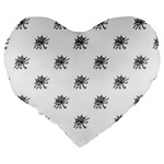 Stylized Black And White Floral Print Large 19  Premium Flano Heart Shape Cushions Back