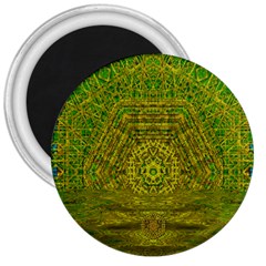 Gold Golden Sunset Mandala 3  Magnets by pepitasart