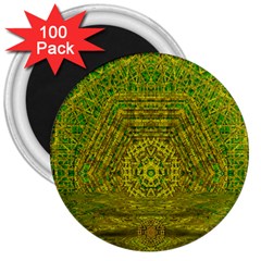 Gold Golden Sunset Mandala 3  Magnets (100 Pack) by pepitasart