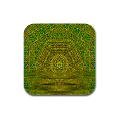 Gold Golden Sunset Mandala Rubber Square Coaster (4 Pack)  by pepitasart