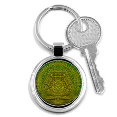 Gold Golden Sunset Mandala Key Chain (round) by pepitasart