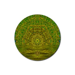 Gold Golden Sunset Mandala Rubber Coaster (round)  by pepitasart