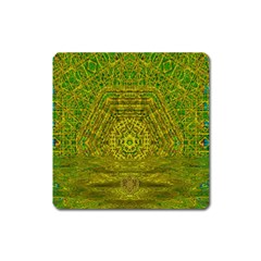 Gold Golden Sunset Mandala Square Magnet by pepitasart