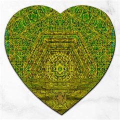 Gold Golden Sunset Mandala Jigsaw Puzzle (heart) by pepitasart