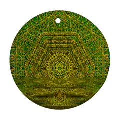 Gold Golden Sunset Mandala Round Ornament (two Sides) by pepitasart