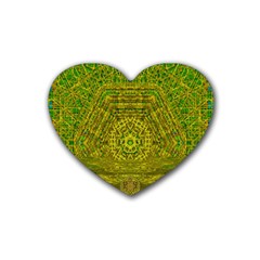 Gold Golden Sunset Mandala Rubber Coaster (heart)  by pepitasart