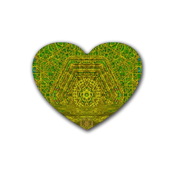 Gold Golden Sunset Mandala Rubber Coaster (Heart) 