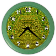 Gold Golden Sunset Mandala Color Wall Clock by pepitasart