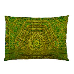 Gold Golden Sunset Mandala Pillow Case by pepitasart