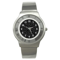 Black And White Intricate Geometric Print Stainless Steel Watch by dflcprintsclothing