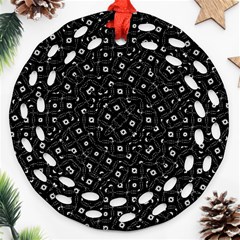 Black And White Intricate Geometric Print Round Filigree Ornament (two Sides)