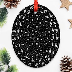 Black And White Intricate Geometric Print Ornament (oval Filigree) by dflcprintsclothing