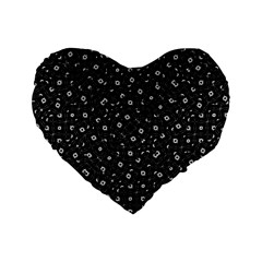 Black And White Intricate Geometric Print Standard 16  Premium Flano Heart Shape Cushions