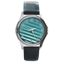 Blue Strips Round Metal Watch by Sparkle