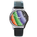 Zigzag Waves Round Metal Watch Front