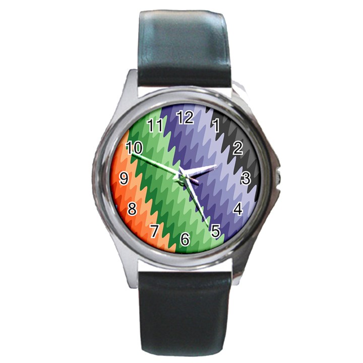 Zigzag Waves Round Metal Watch