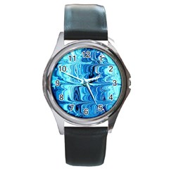 Blue Waves Round Metal Watch by Sparkle