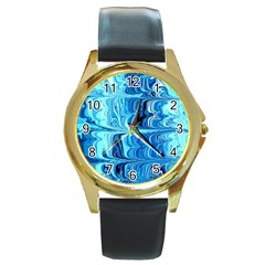 Blue Waves Round Gold Metal Watch by Sparkle