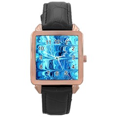 Blue Waves Rose Gold Leather Watch  by Sparkle