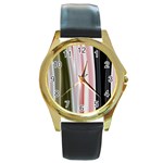 Satin Strips Round Gold Metal Watch Front