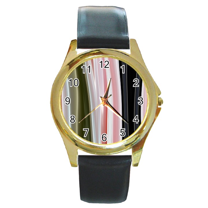 Satin Strips Round Gold Metal Watch