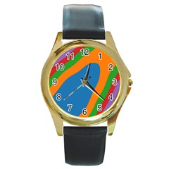 Rainbow Road Round Gold Metal Watch by Sparkle