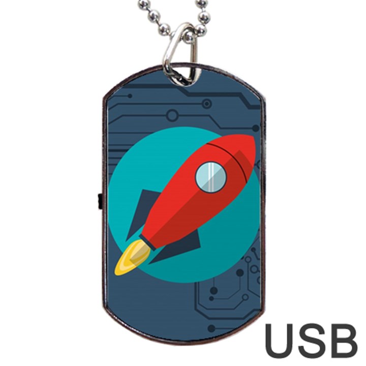 Rocket With Science Related Icons Image Dog Tag USB Flash (Two Sides)