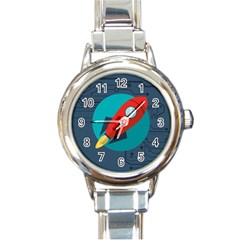 Rocket With Science Related Icons Image Round Italian Charm Watch by Vaneshart